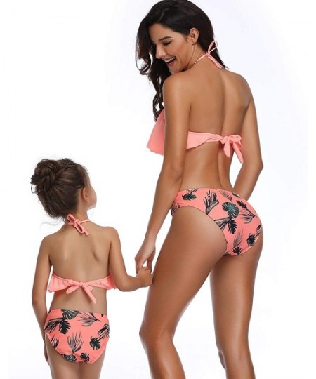 One-Pieces Mother and Daughter Swimwear Family Matching Swimsuit Girls Swimwear - Hollow Out Orange - CL18N6O2A7L