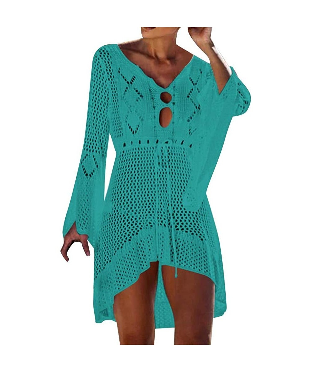 Cover-Ups Women Crochet Sunscreen Cover Up Bikini Swimwear Knit Beach Swimsuit Bandage - C018QQHILOT