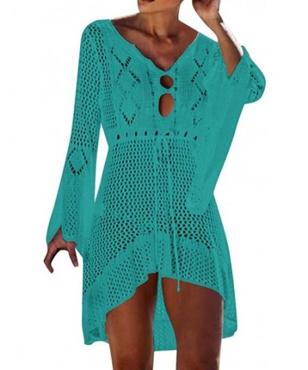 Cover-Ups Women Crochet Sunscreen Cover Up Bikini Swimwear Knit Beach Swimsuit Bandage - C018QQHILOT