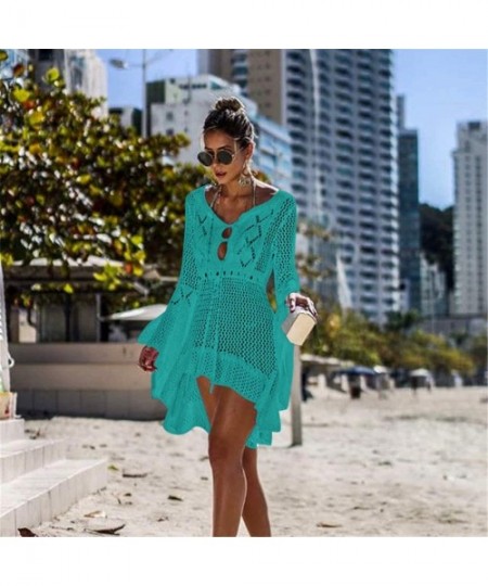 Cover-Ups Women Crochet Sunscreen Cover Up Bikini Swimwear Knit Beach Swimsuit Bandage - C018QQHILOT