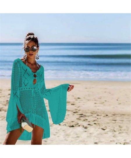 Cover-Ups Women Crochet Sunscreen Cover Up Bikini Swimwear Knit Beach Swimsuit Bandage - C018QQHILOT