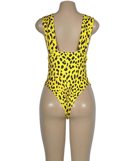 One-Pieces Women's Deep V Neck Leopard Backless Sleeveless Bikini One Piece Monokini Swimsuits Suits - Yellow - CP18R3YL0OG