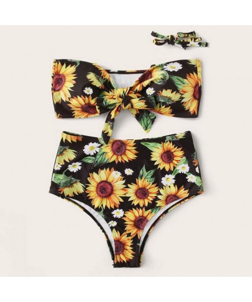 Sets Women's Sexy Floral Print Swimsuit Two Piece Bikini Bathing Bra High Waisted Beachwear Suit - A-black - C11954X7OOL