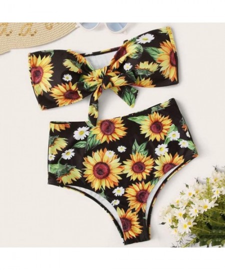 Sets Women's Sexy Floral Print Swimsuit Two Piece Bikini Bathing Bra High Waisted Beachwear Suit - A-black - C11954X7OOL