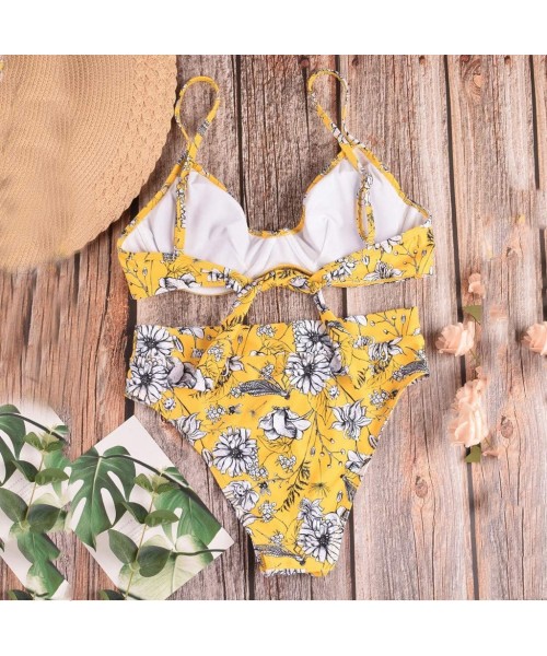 Sets Women Two Pieces Bathing Top Ruffled with High Waisted Bottom Bikini Set - Yellow - CL196543ZOH