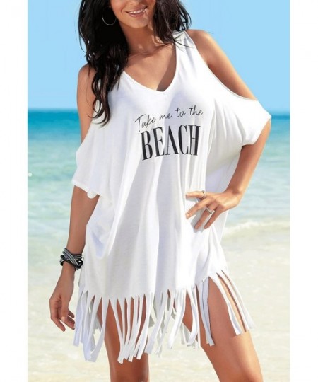 Cover-Ups Womens Letters Print Baggy Swimwear Bikini Cover-ups Beach Dress - B-white - CS188Q6H5AT