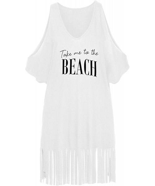 Cover-Ups Womens Letters Print Baggy Swimwear Bikini Cover-ups Beach Dress - B-white - CS188Q6H5AT