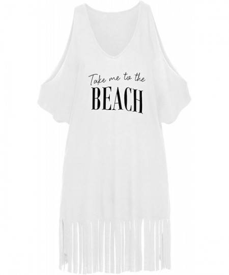 Cover-Ups Womens Letters Print Baggy Swimwear Bikini Cover-ups Beach Dress - B-white - CS188Q6H5AT