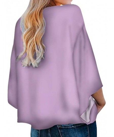 Cover-Ups Womens Deep V Neck Front Tie Knot Top Blouses Batwing Sleeve Loose Shirts - Lavender - CY19282KORO