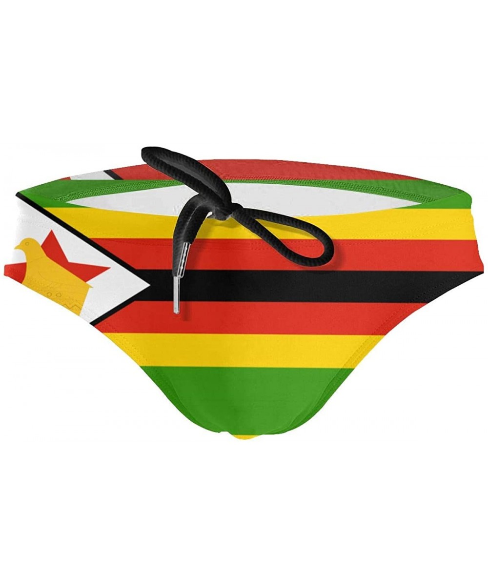 Briefs Men's Sexy Various Flag Printing Low Rise Briefs Bikini Swimwear Swimsuit with Drawstring - Zimbabwe Flag - CU194UNAYSS