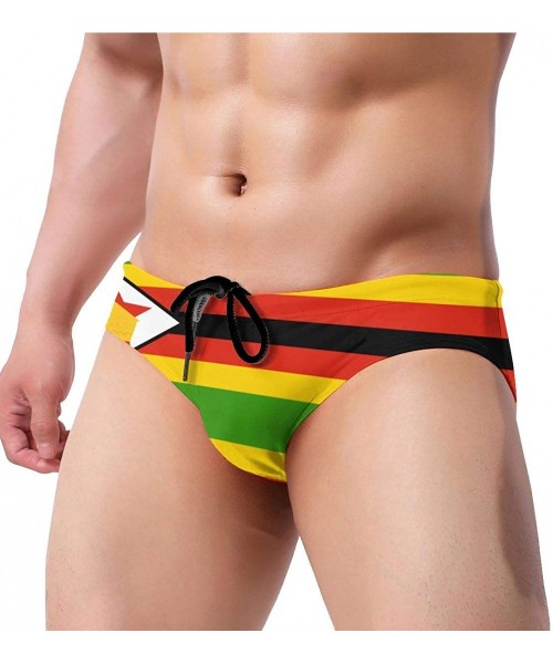 Briefs Men's Sexy Various Flag Printing Low Rise Briefs Bikini Swimwear Swimsuit with Drawstring - Zimbabwe Flag - CU194UNAYSS