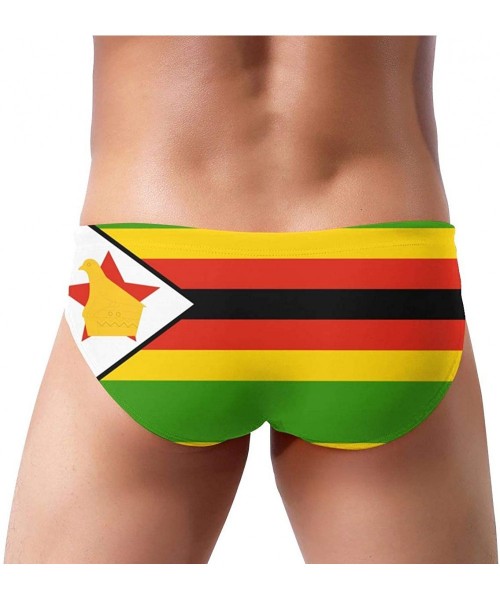 Briefs Men's Sexy Various Flag Printing Low Rise Briefs Bikini Swimwear Swimsuit with Drawstring - Zimbabwe Flag - CU194UNAYSS