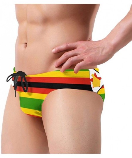 Briefs Men's Sexy Various Flag Printing Low Rise Briefs Bikini Swimwear Swimsuit with Drawstring - Zimbabwe Flag - CU194UNAYSS