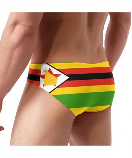 Briefs Men's Sexy Various Flag Printing Low Rise Briefs Bikini Swimwear Swimsuit with Drawstring - Zimbabwe Flag - CU194UNAYSS