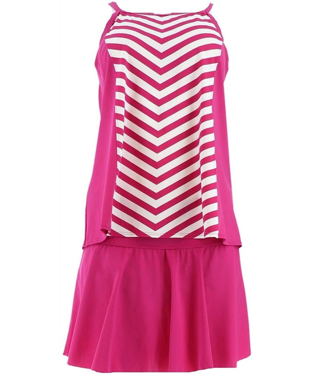 Tankinis Beach Stripe Tankini Swimsuit Skirt A304228 - Pink - CM18TDRG89C