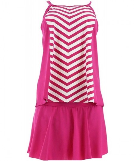 Tankinis Beach Stripe Tankini Swimsuit Skirt A304228 - Pink - CM18TDRG89C