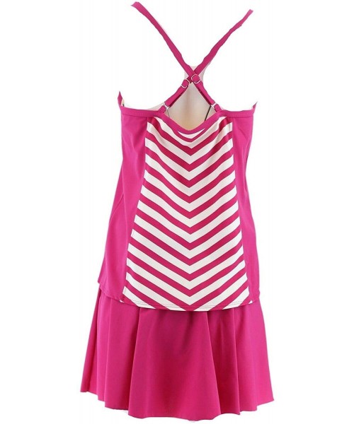 Tankinis Beach Stripe Tankini Swimsuit Skirt A304228 - Pink - CM18TDRG89C