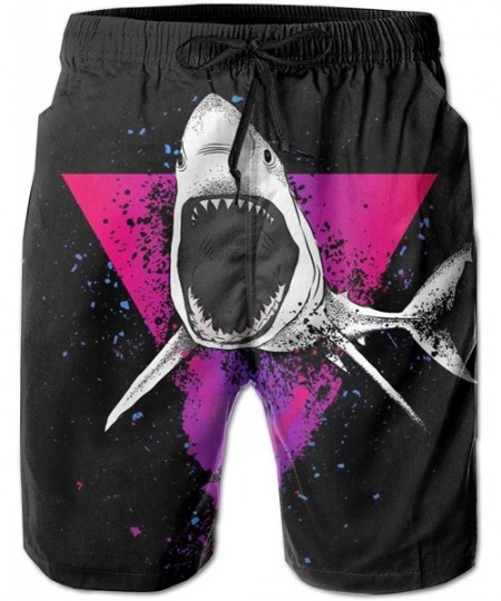 Board Shorts Men's Funny Summer Swim Trunks Quick Dry Beach Board Shorts - Geometric Shark Triangle - Black - CR198MOH9X4