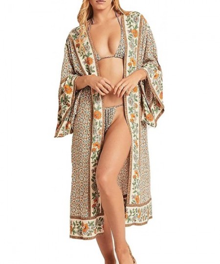 Cover-Ups Bestyyou Women's Print Kimono Jacket Cardigan Long Robe Bathing Suit Bikini Swimsuit Cover Up Swimwear - Print G - ...