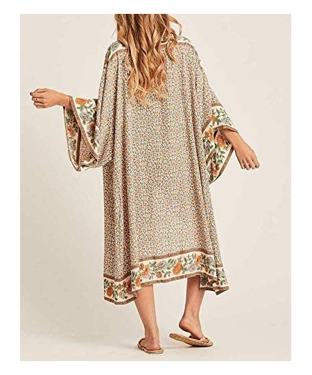 Cover-Ups Bestyyou Women's Print Kimono Jacket Cardigan Long Robe Bathing Suit Bikini Swimsuit Cover Up Swimwear - Print G - ...