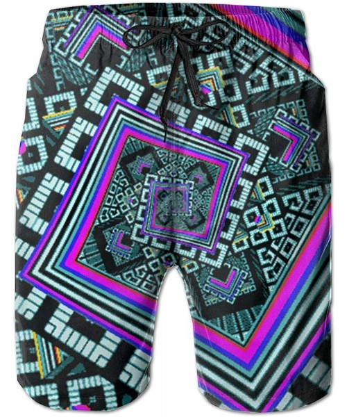 Board Shorts Men Drawstring Elastic Waist Swim Trunks Beach Shorts - Kaleidoscope Trippy Acid - Kaleidoscope Trippy Acid - C3...