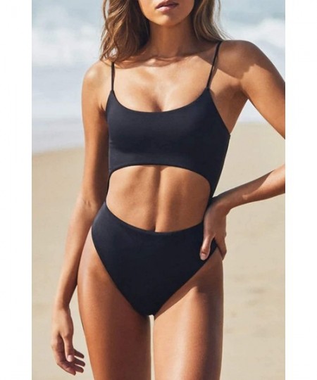 One-Pieces Womens One Piece Swimsuits Cutout High Cut Bathing Suits Lace Up Back Bikini Swimwear Monokini - Black - CW1963UX29I