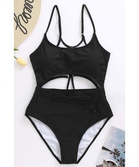 One-Pieces Womens One Piece Swimsuits Cutout High Cut Bathing Suits Lace Up Back Bikini Swimwear Monokini - Black - CW1963UX29I