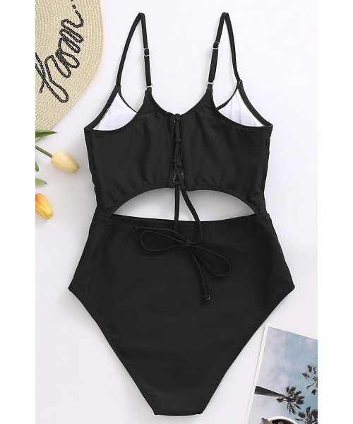 One-Pieces Womens One Piece Swimsuits Cutout High Cut Bathing Suits Lace Up Back Bikini Swimwear Monokini - Black - CW1963UX29I