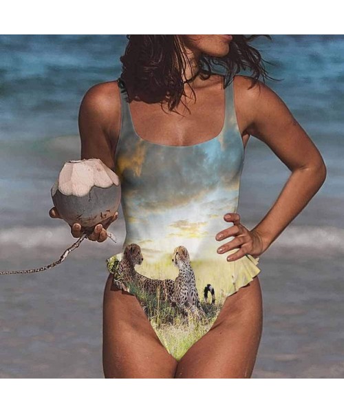 Bottoms Bikini Safari- Collage Local Wild Animals Fits All Different Body Types - Multi 02-one-piece Swimsuit - C019E7G543G