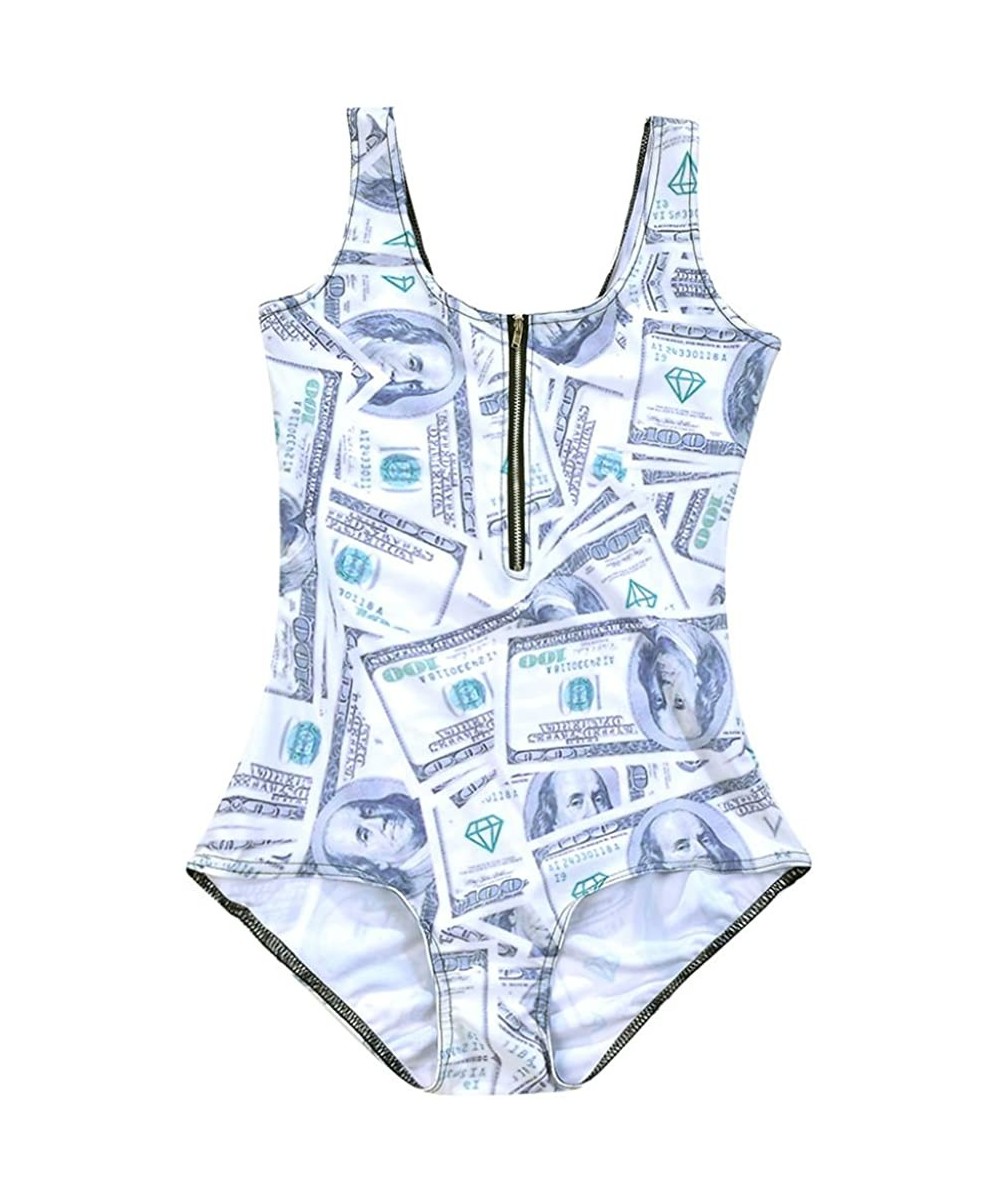 One-Pieces Women's Zipper Printed One Piece Backless Jumpsuit Monokini Swimwear - Dollars - CO18D43TGHW