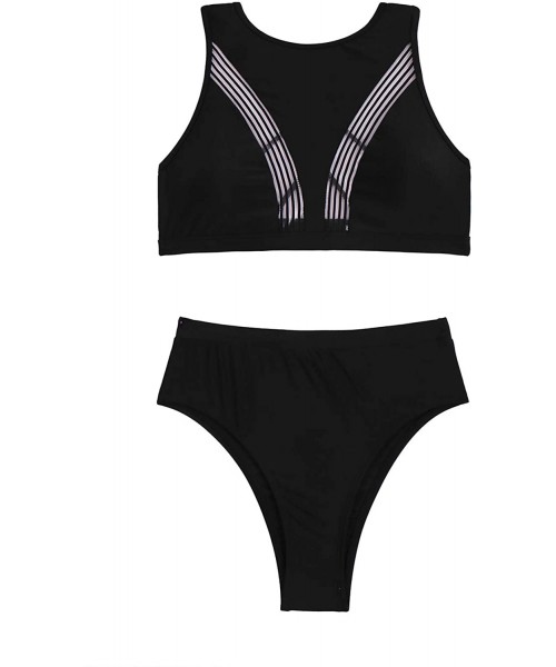 Sets Women's 2 Piece Push Up High Leg Cut Cheeky Bikini Set Swimsuits - Black - CF18S6T46MC