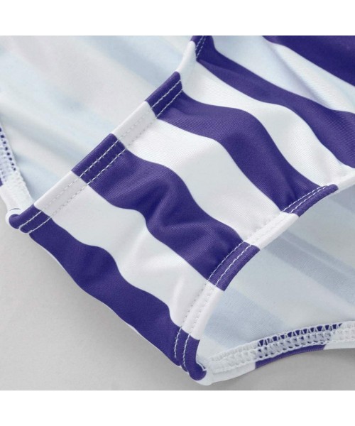 Sets Large Size Women's Stripe Bikini Set Swimsuit Sexy Casual Low Waist Bikini - Blue - CT194667AYC