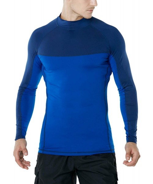 Rash Guards Men's UPF 50+ Sun Protection Long Sleeve Swim Rashguard - Two Color Block(msr31) - Cobalt Blue & Navy - CC18QRHRUOA