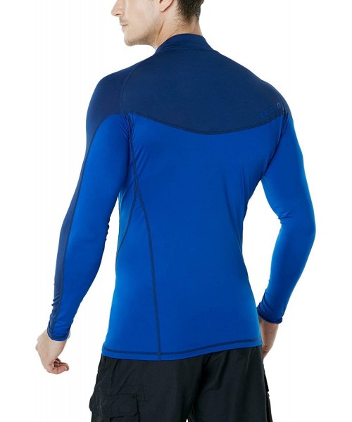 Rash Guards Men's UPF 50+ Sun Protection Long Sleeve Swim Rashguard - Two Color Block(msr31) - Cobalt Blue & Navy - CC18QRHRUOA