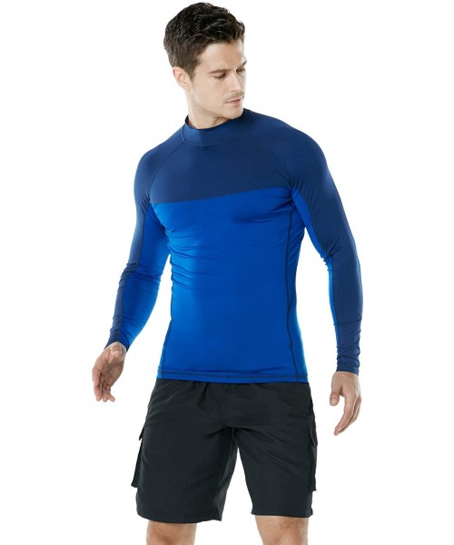 Rash Guards Men's UPF 50+ Sun Protection Long Sleeve Swim Rashguard - Two Color Block(msr31) - Cobalt Blue & Navy - CC18QRHRUOA