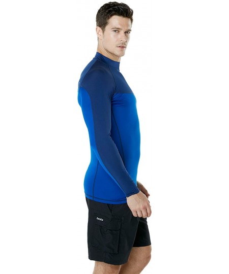 Rash Guards Men's UPF 50+ Sun Protection Long Sleeve Swim Rashguard - Two Color Block(msr31) - Cobalt Blue & Navy - CC18QRHRUOA