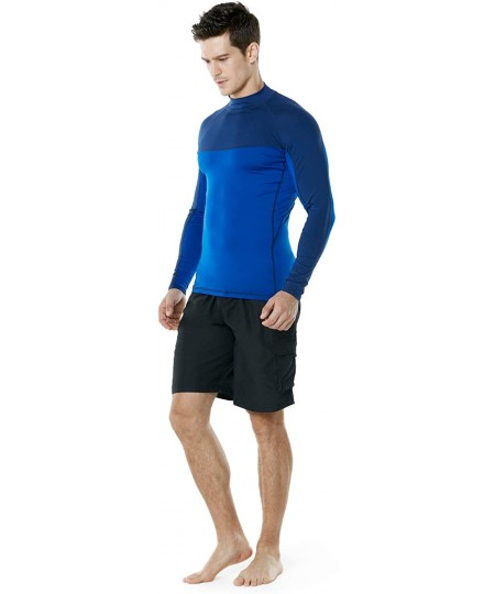 Rash Guards Men's UPF 50+ Sun Protection Long Sleeve Swim Rashguard - Two Color Block(msr31) - Cobalt Blue & Navy - CC18QRHRUOA