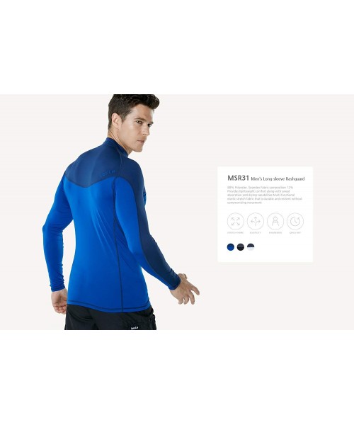 Rash Guards Men's UPF 50+ Sun Protection Long Sleeve Swim Rashguard - Two Color Block(msr31) - Cobalt Blue & Navy - CC18QRHRUOA