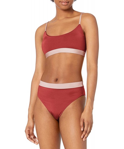 Bottoms Women's Marlee High Waist Bikini Bottom Swimsuit - Stamina Shiny Spice - C818Z05QN3Y