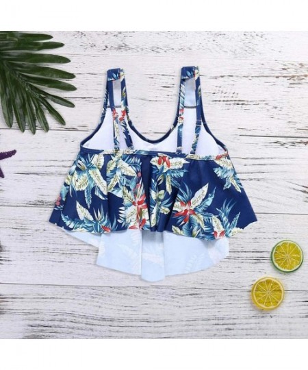 Racing Womens Suits One/Two Pieces Flounce Top High Waist Bottom Tankini Sets Flowy Beach Swimwear - Light Blue (Tops) - CH19...