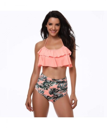 Sets Bikini Swimsuit for Women High Waisted Flounce Crop Top Swimwear Two Piece Tassel Trim Bathing Suits Set - Coral Orange ...