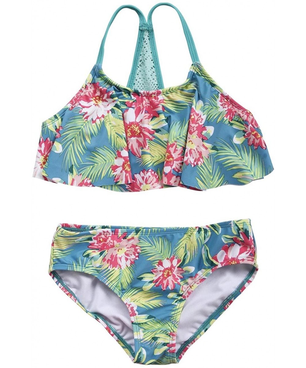 Sets Girl's Two Piece Swimsuit Floral Bikini Set Flounce Bathing Suit - Green Leaf - CK18CY864IR