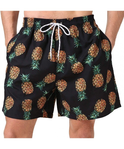 Board Shorts Men's Swim Trunks Quick Dry Beach Swim Shorts with Mesh Liner Bathing Suits - Black Pineapple - CT194MZ0NZZ