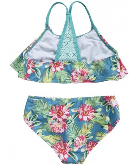 Sets Girl's Two Piece Swimsuit Floral Bikini Set Flounce Bathing Suit - Green Leaf - CK18CY864IR