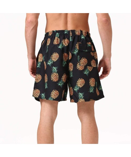 Board Shorts Men's Swim Trunks Quick Dry Beach Swim Shorts with Mesh Liner Bathing Suits - Black Pineapple - CT194MZ0NZZ