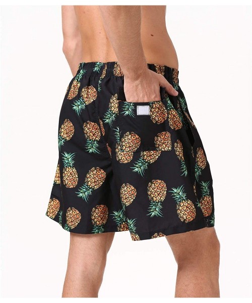 Board Shorts Men's Swim Trunks Quick Dry Beach Swim Shorts with Mesh Liner Bathing Suits - Black Pineapple - CT194MZ0NZZ