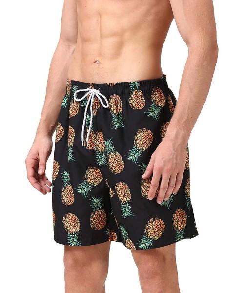 Board Shorts Men's Swim Trunks Quick Dry Beach Swim Shorts with Mesh Liner Bathing Suits - Black Pineapple - CT194MZ0NZZ