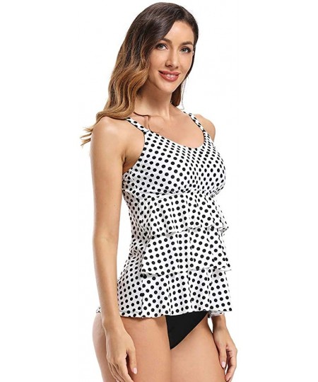 Sets Women's Tiered Ruffle Tankini Set Flounce Two Pieces Swimwear Bathing Suit - Polka Dot - CK1929QZ53E