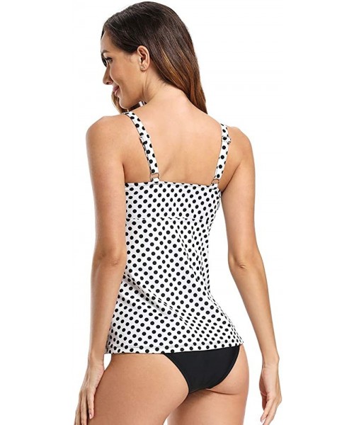 Sets Women's Tiered Ruffle Tankini Set Flounce Two Pieces Swimwear Bathing Suit - Polka Dot - CK1929QZ53E