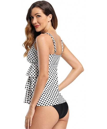 Sets Women's Tiered Ruffle Tankini Set Flounce Two Pieces Swimwear Bathing Suit - Polka Dot - CK1929QZ53E